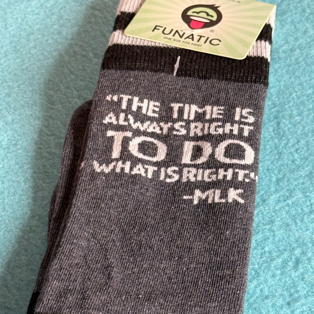 Inspirational Gray and Black Casual Socks with Historical Quote